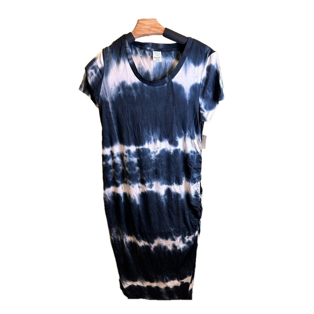 NWT TIME AND TRU DARK BLUE AND WHITE TIE DIE SHORT SLEEVE MATERNITY DRESS